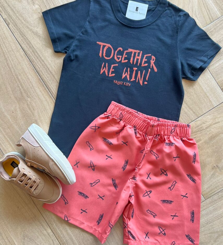 fernandaramoskids com br Conjunto Infantil Masculino Camiseta Bermuda Together We Win 1