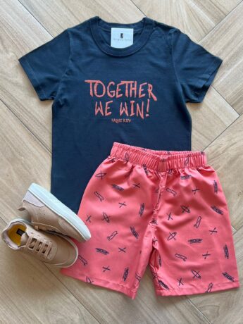 Conjunto Infantil Masculino Camiseta Bermuda Together We Win Fernanda Ramos Kids