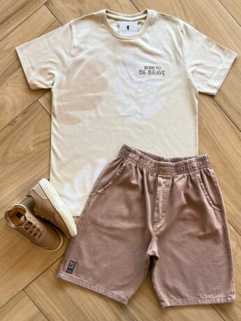 Conjunto Infantil Masculino Camiseta Born To Be Brave e Bermuda Fernanda Ramos Kids
