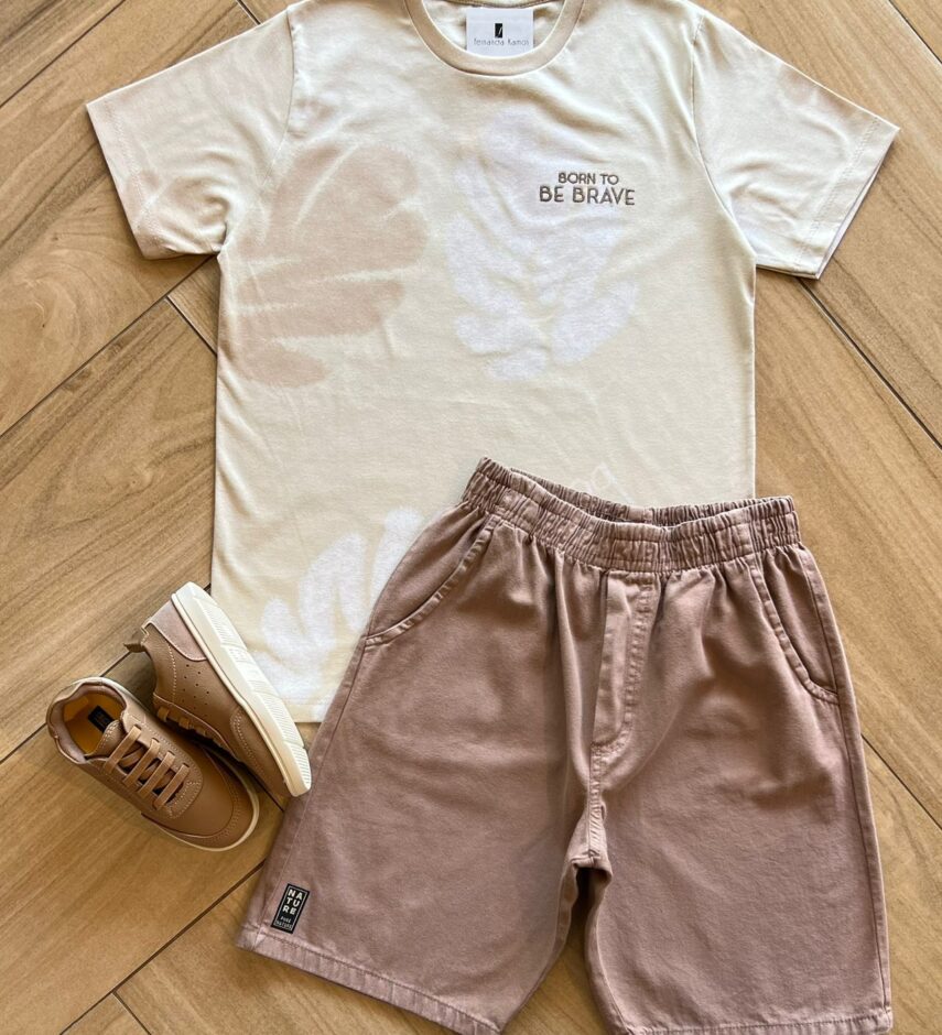 Conjunto Infantil Masculino Camiseta Born To Be Brave e Bermuda Fernanda Ramos Kids
