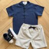 Conjunto Infantil Masculino Camiseta com Botões Bermuda Listrada Fernanda Ramos Kids