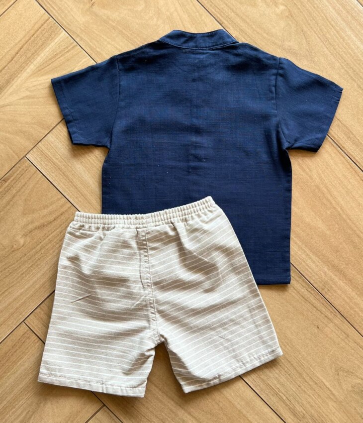 fernandaramoskids com br Conjunto Infantil Masculino Camiseta com Botões Bermuda Listrada 2