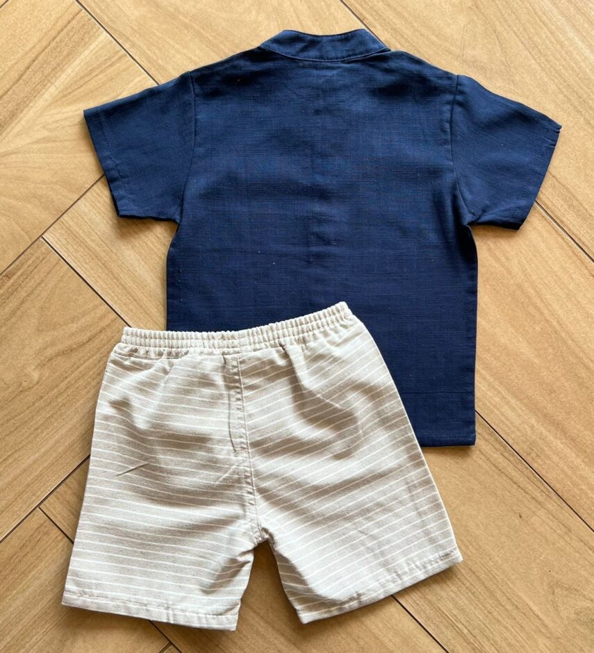 fernandaramoskids com br Conjunto Infantil Masculino Camiseta com Botões Bermuda Listrada 2