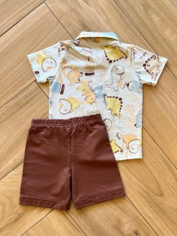 Conjunto Infantil Masculino Camiseta com Botões Estampada e Bermuda Fernanda Ramos Kids