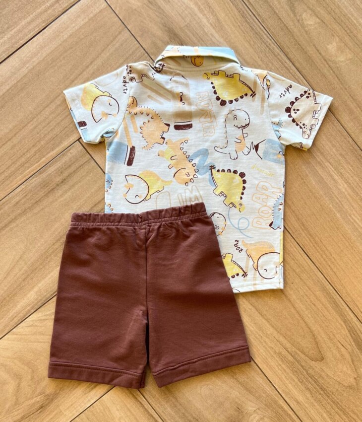 Conjunto Infantil Masculino Camiseta com Botões Estampada e Bermuda Fernanda Ramos Kids