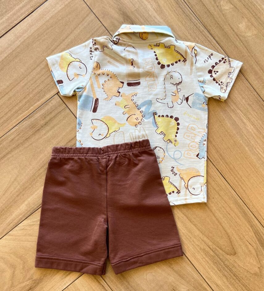 Conjunto Infantil Masculino Camiseta com Botões Estampada e Bermuda Fernanda Ramos Kids
