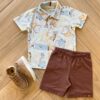 Conjunto Infantil Masculino Camiseta com Botões Estampada e Bermuda Fernanda Ramos Kids