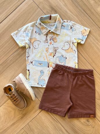 Conjunto Infantil Masculino Camiseta com Botões Estampada e Bermuda Fernanda Ramos Kids