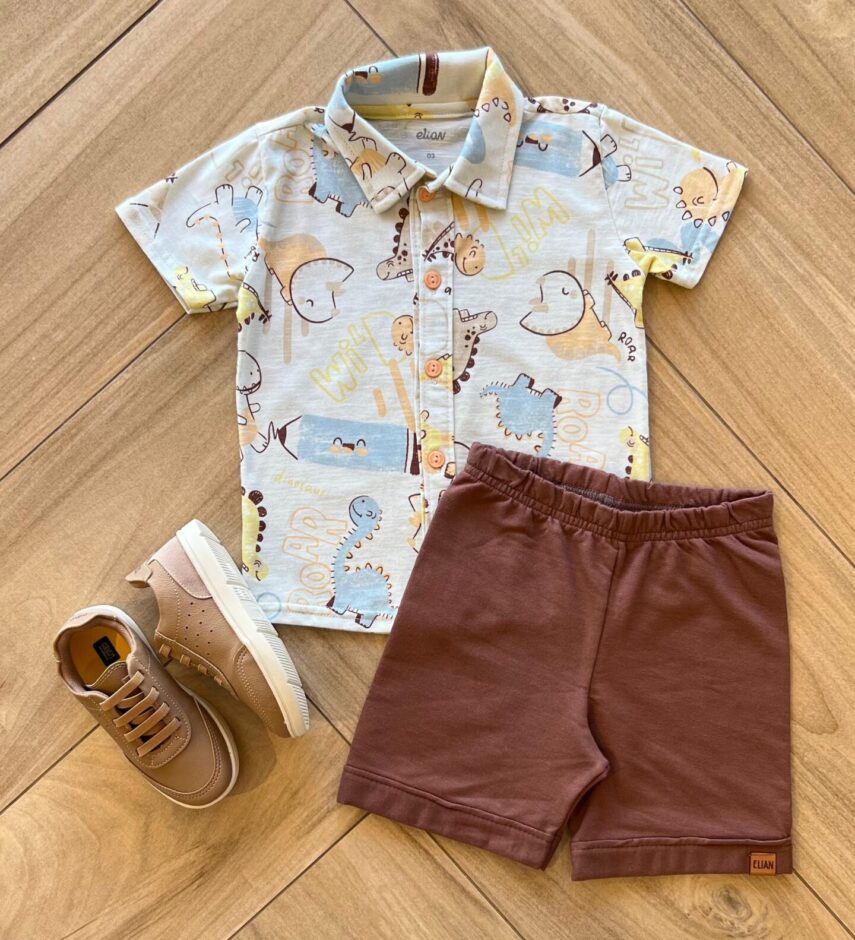 Conjunto Infantil Masculino Camiseta com Botões Estampada e Bermuda Fernanda Ramos Kids