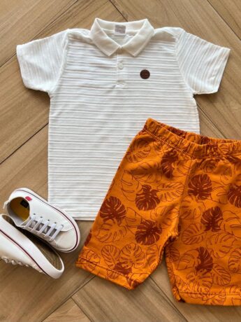 Conjunto Infantil Masculino Camiseta com Gola Bermuda Fernanda ramos kids