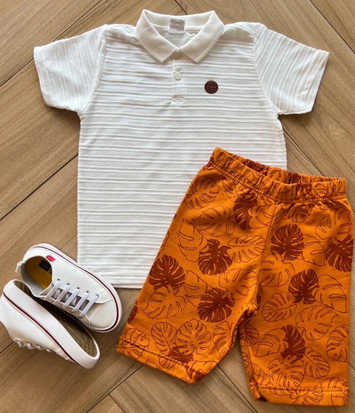 Conjunto Infantil Masculino Camiseta com Gola Bermuda Fernanda ramos kids