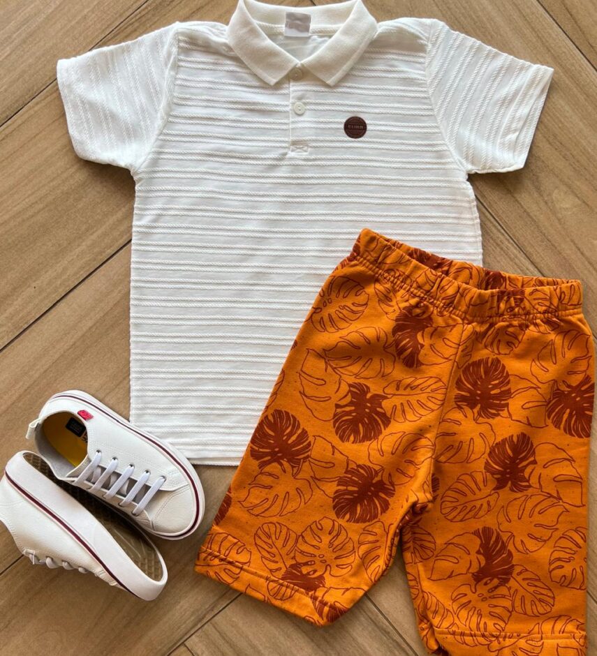 Conjunto Infantil Masculino Camiseta com Gola Bermuda Fernanda ramos kids