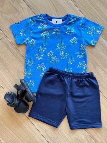 Conjunto Infantil Masculino Camiseta Coqueiro e Bermuda Fernanda Ramos Kids