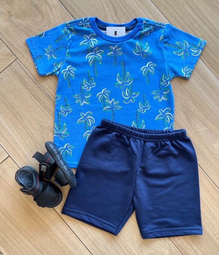 Conjunto Infantil Masculino Camiseta Coqueiro e Bermuda Fernanda Ramos Kids