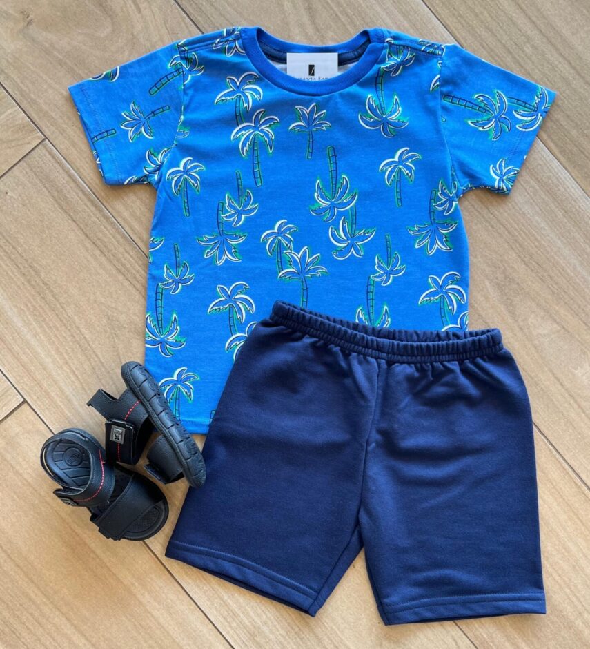 Conjunto Infantil Masculino Camiseta Coqueiro e Bermuda Fernanda Ramos Kids