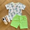 Conjunto Infantil Masculino Camiseta Coqueiros e Bermuda Verde Fernanda Ramos Kids