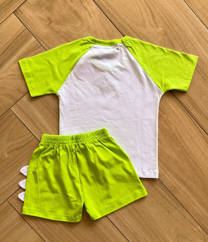 fernandaramoskids com br Conjunto Infantil Masculino Camiseta Dino e Bermuda Verde Lima2
