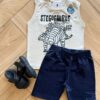 Conjunto Infantil Masculino Regata Dino e Bermuda Verde Musgo Fernanda Ramos Kids
