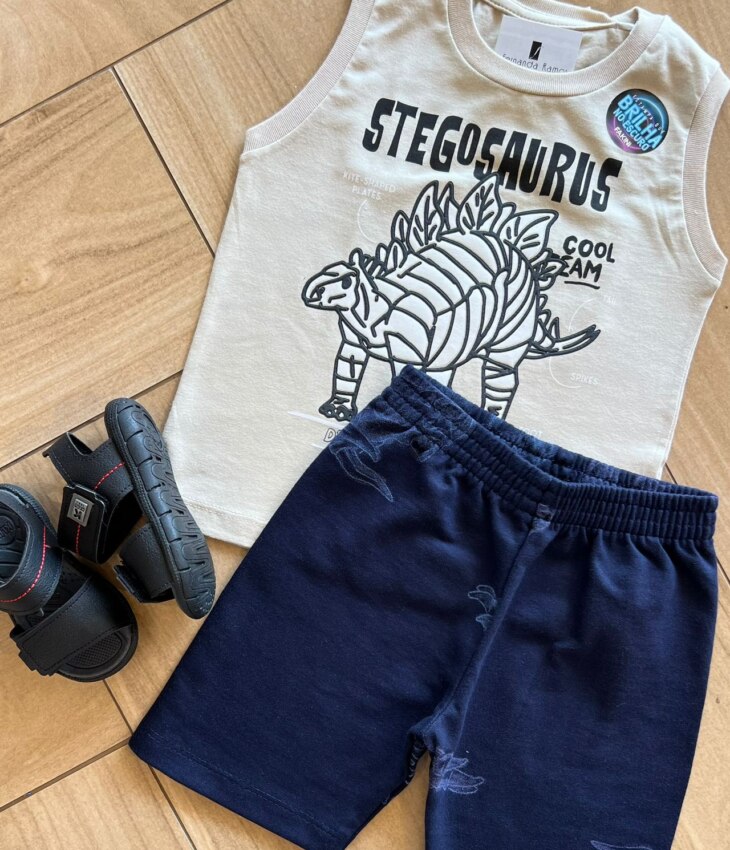 fernandaramoskids com br Conjunto Infantil Masculino Regata Dino e Bermuda Verde Musgo 1