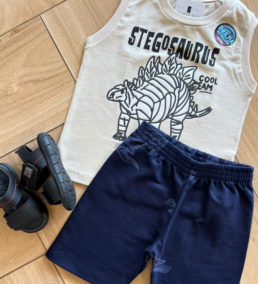 fernandaramoskids com br Conjunto Infantil Masculino Regata Dino e Bermuda Verde Musgo 1