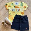 Conjunto Infantil Masculino Camiseta Dinosaur e Bermuda Preta Fernanda Ramos Kids