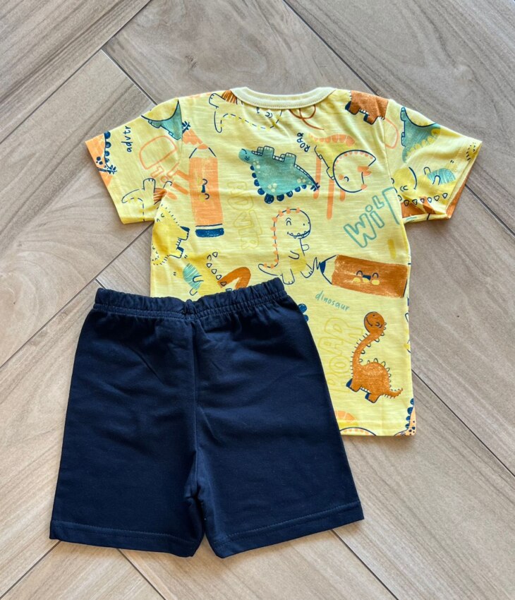 fernandaramoskids com br Conjunto Infantil Masculino Camiseta Dinosaur e Bermuda Preta 2