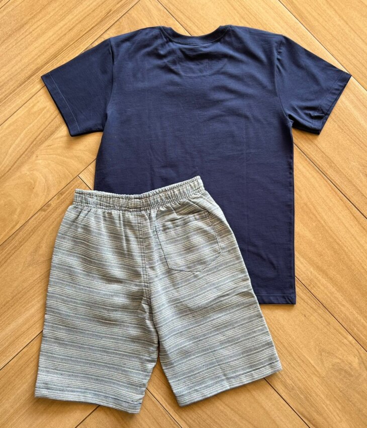 fernandaramoskids com br Conjunto Infantil Masculino Camiseta e Bermuda Azul 2