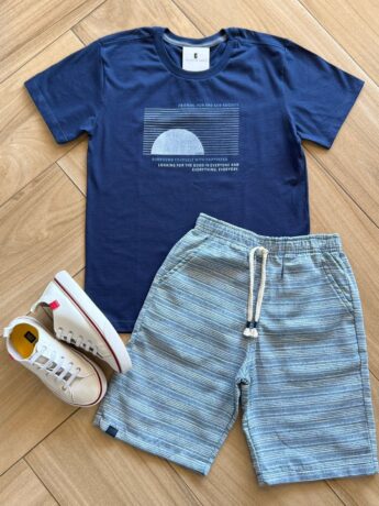 Conjunto Infantil Masculino Camiseta e Bermuda Azul Fernanda Ramos Kids