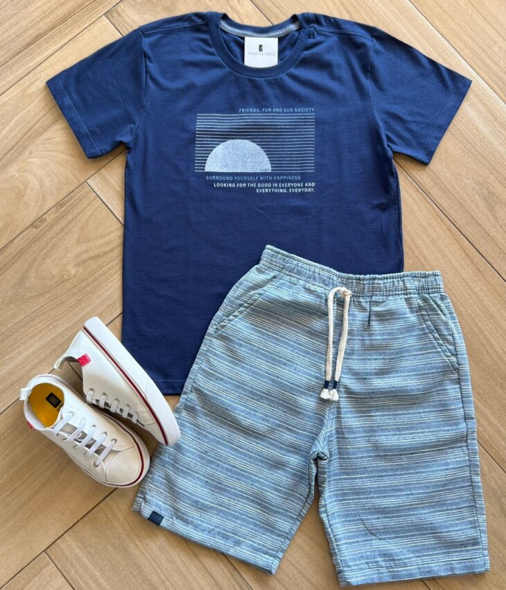 Conjunto Infantil Masculino Camiseta e Bermuda Azul Fernanda Ramos Kids