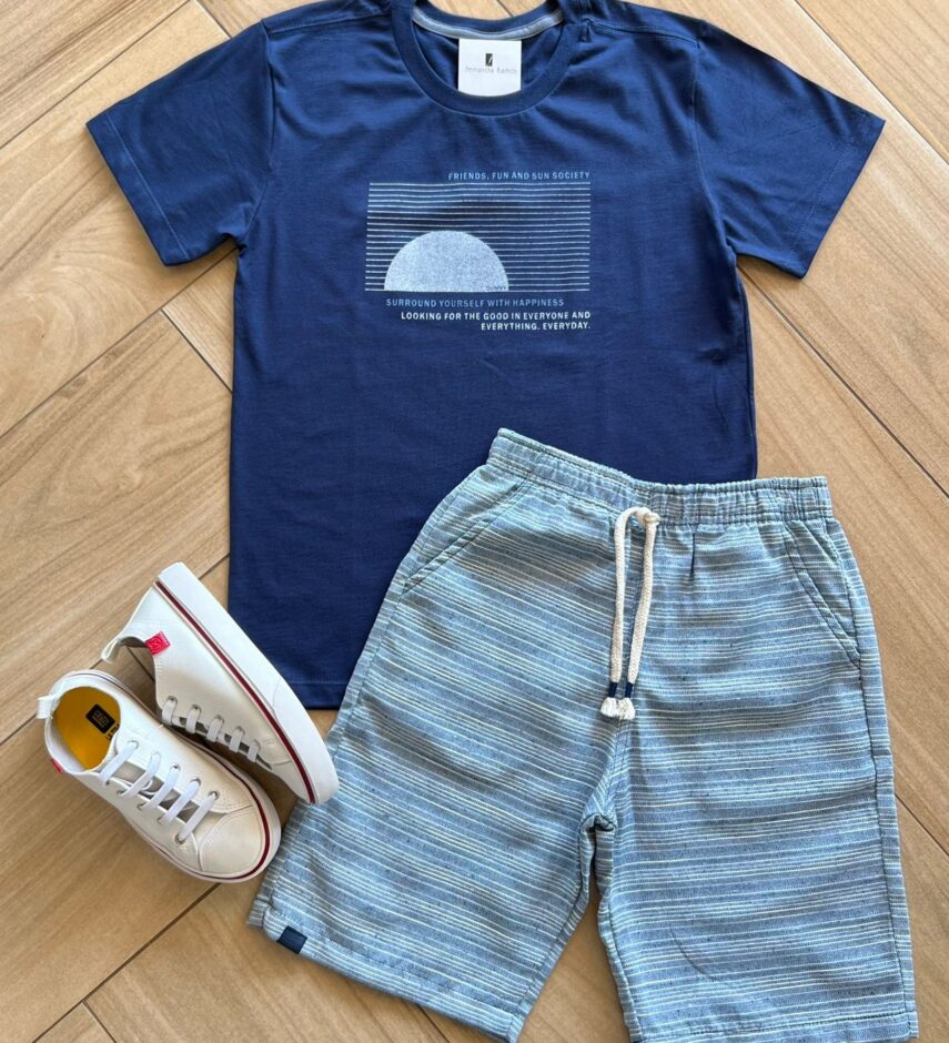 Conjunto Infantil Masculino Camiseta e Bermuda Azul Fernanda Ramos Kids