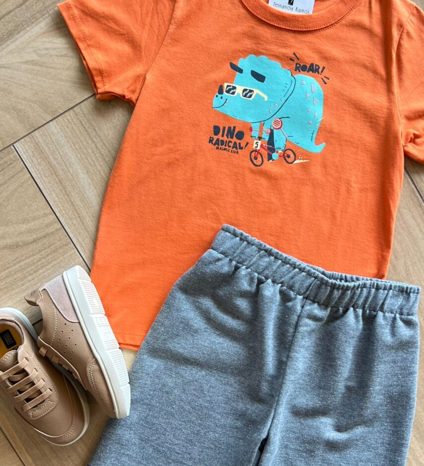 fernandaramoskids com br Conjunto Infantil Masculino Camiseta e Bermuda Dino 1