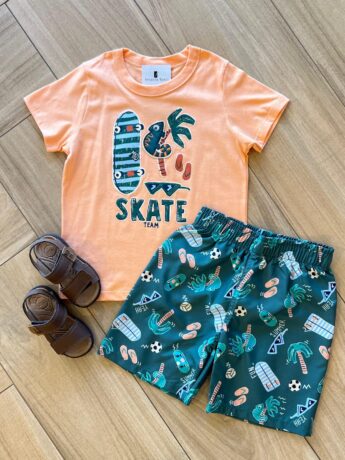 Conjunto Infantil Masculino Camiseta e Bermuda Estampa Camaleão Fernanda Ramos Kids