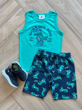 Conjunto Infantil Masculino Camiseta e Bermuda Jacaré Fernanda Ramos Kids
