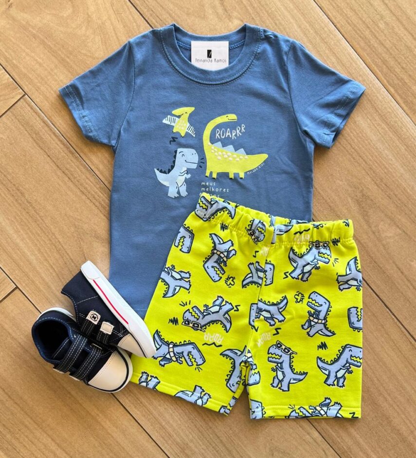 Conjunto Infantil Masculino Camiseta e Bermuda Meus Melhore Amigos Fernanda Ramos Kids