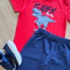fernandaramoskids com br Conjunto Infantil Masculino Camiseta e Bermuda Tiranossauro 1