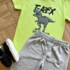 fernandaramoskids com br Conjunto Infantil Masculino Camiseta e Bermuda Tiranossauro Verde 1