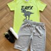 Conjunto Infantil Masculino Camiseta e Bermuda Tiranossauro Verde Fernanda Ramos Kids