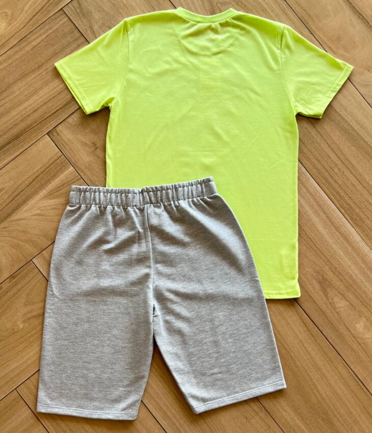 fernandaramoskids com br Conjunto Infantil Masculino Camiseta e Bermuda Tiranossauro Verde 2