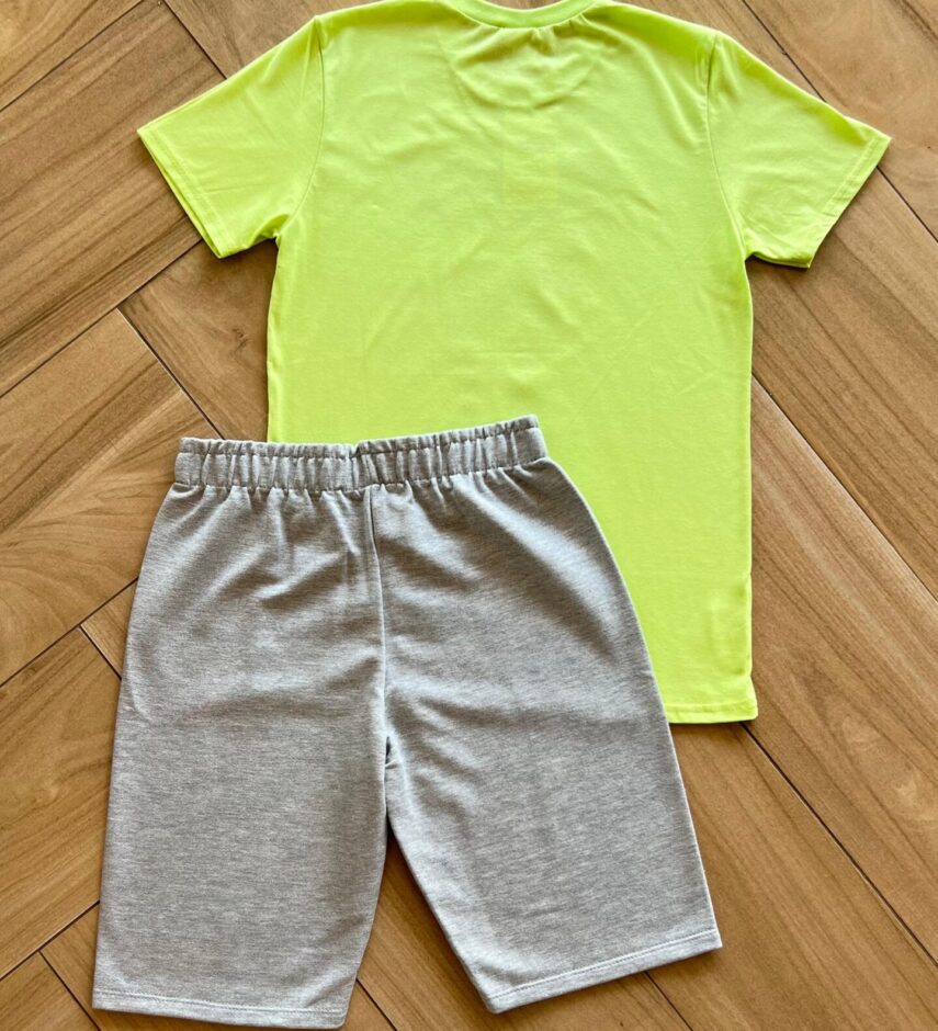 fernandaramoskids com br Conjunto Infantil Masculino Camiseta e Bermuda Tiranossauro Verde 2