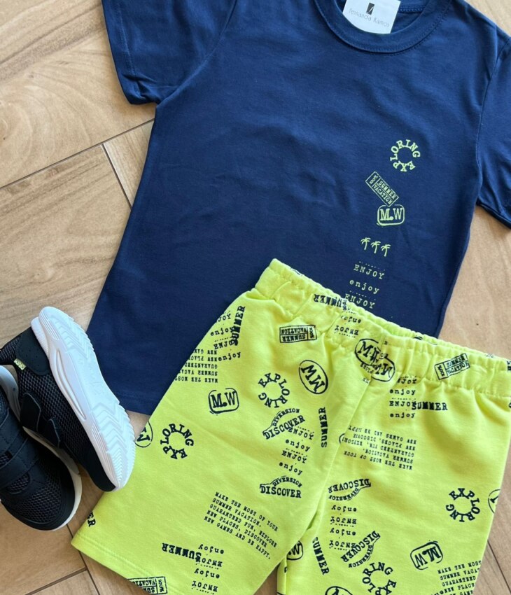 fernandaramoskids com br Conjunto Infantil Masculino Camiseta Engoy e Bermuda Estampada Verde1