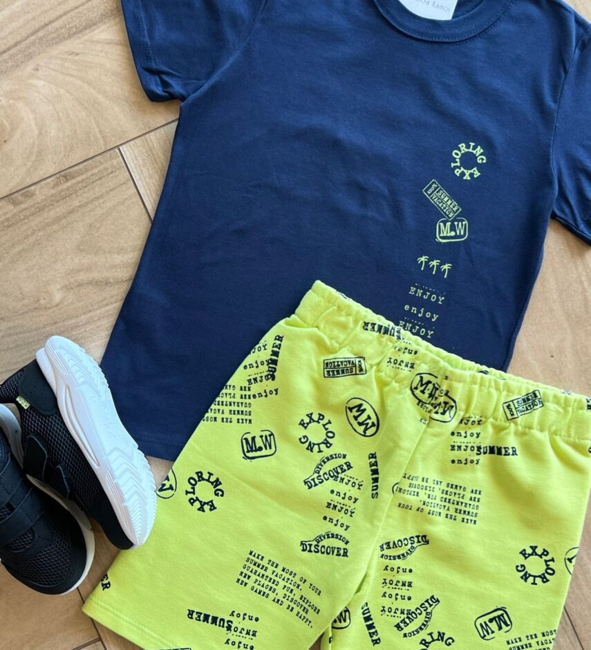 fernandaramoskids com br Conjunto Infantil Masculino Camiseta Engoy e Bermuda Estampada Verde1