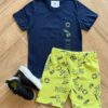 Conjunto Infantil Masculino Camiseta Engoy e Bermuda Estampada Verde Fernanda Ramos Kids