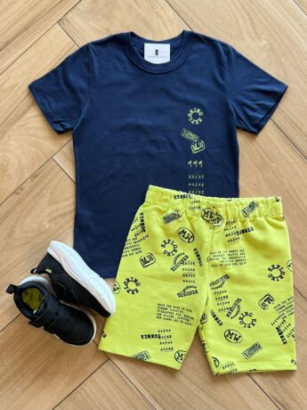 Conjunto Infantil Masculino Camiseta Engoy e Bermuda Estampada Verde Fernanda Ramos Kids
