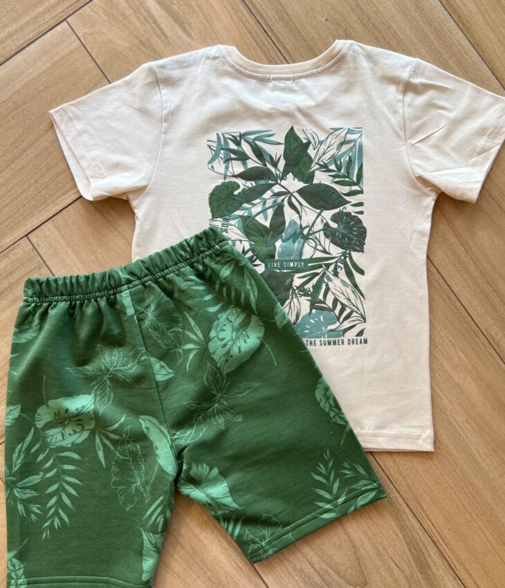 Conjunto Infantil Masculino Camiseta Good Times e Bermuda Estampada Fernanda Ramos Kids