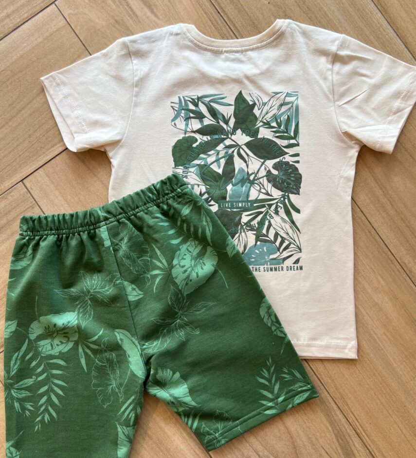 Conjunto Infantil Masculino Camiseta Good Times e Bermuda Estampada Fernanda Ramos Kids