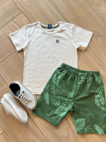 Conjunto Infantil Masculino Camiseta Good Times e Bermuda Estampada Fernanda Ramos Kids