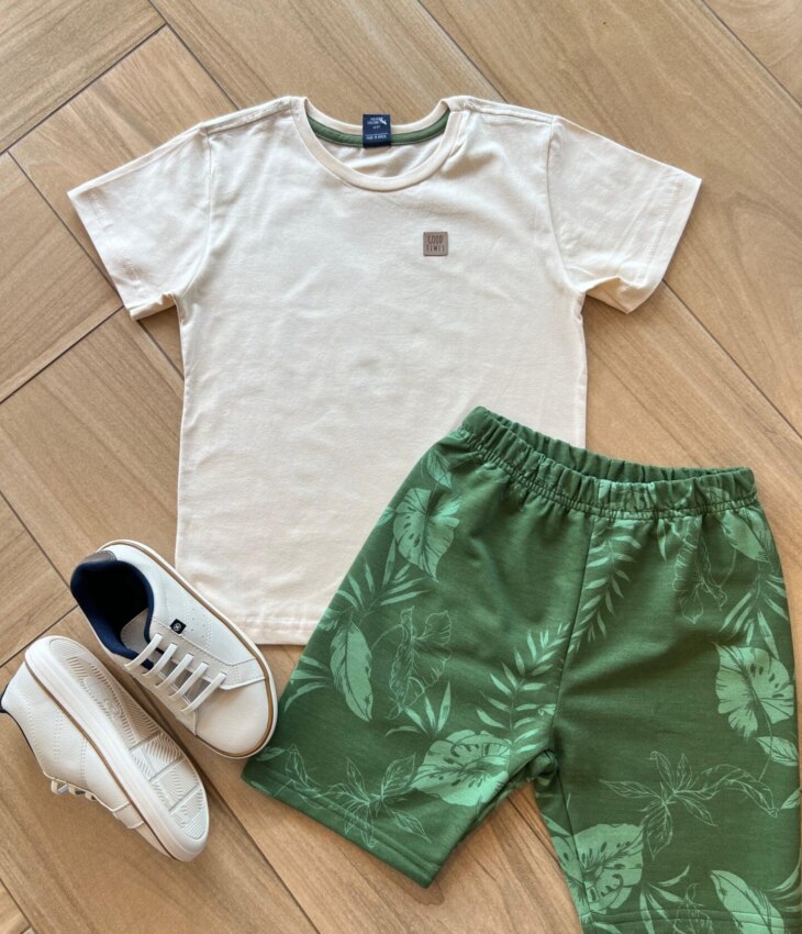 Conjunto Infantil Masculino Camiseta Good Times e Bermuda Estampada Fernanda Ramos Kids