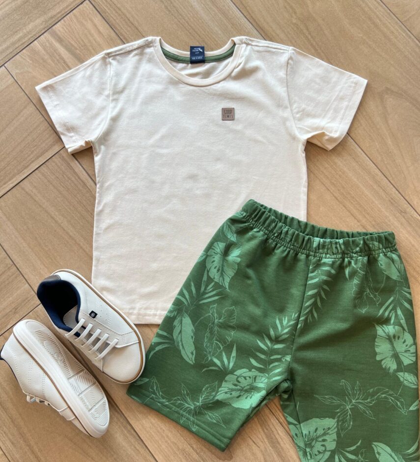 Conjunto Infantil Masculino Camiseta Good Times e Bermuda Estampada Fernanda Ramos Kids