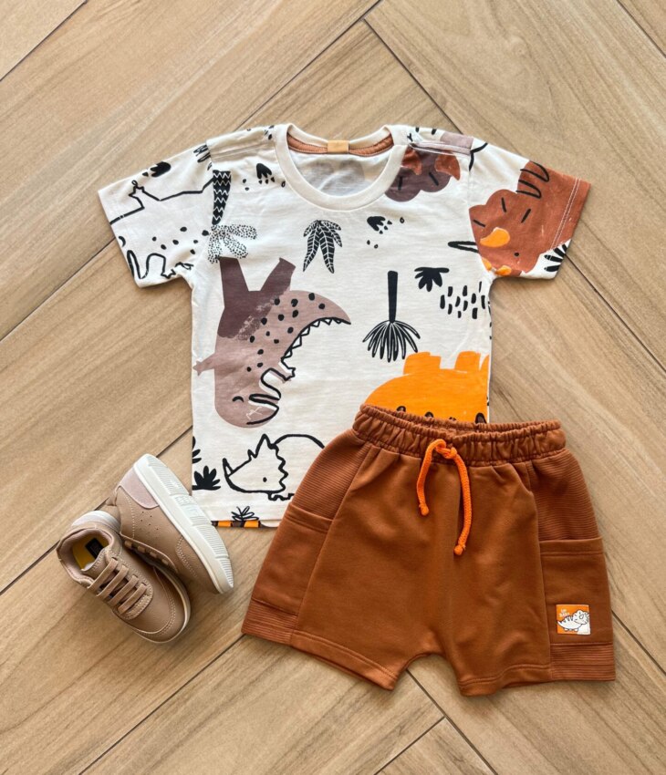 Conjunto Infantil Masculino Camiseta Malha Abstrato e Bermuda Fernanda Ramos Kids
