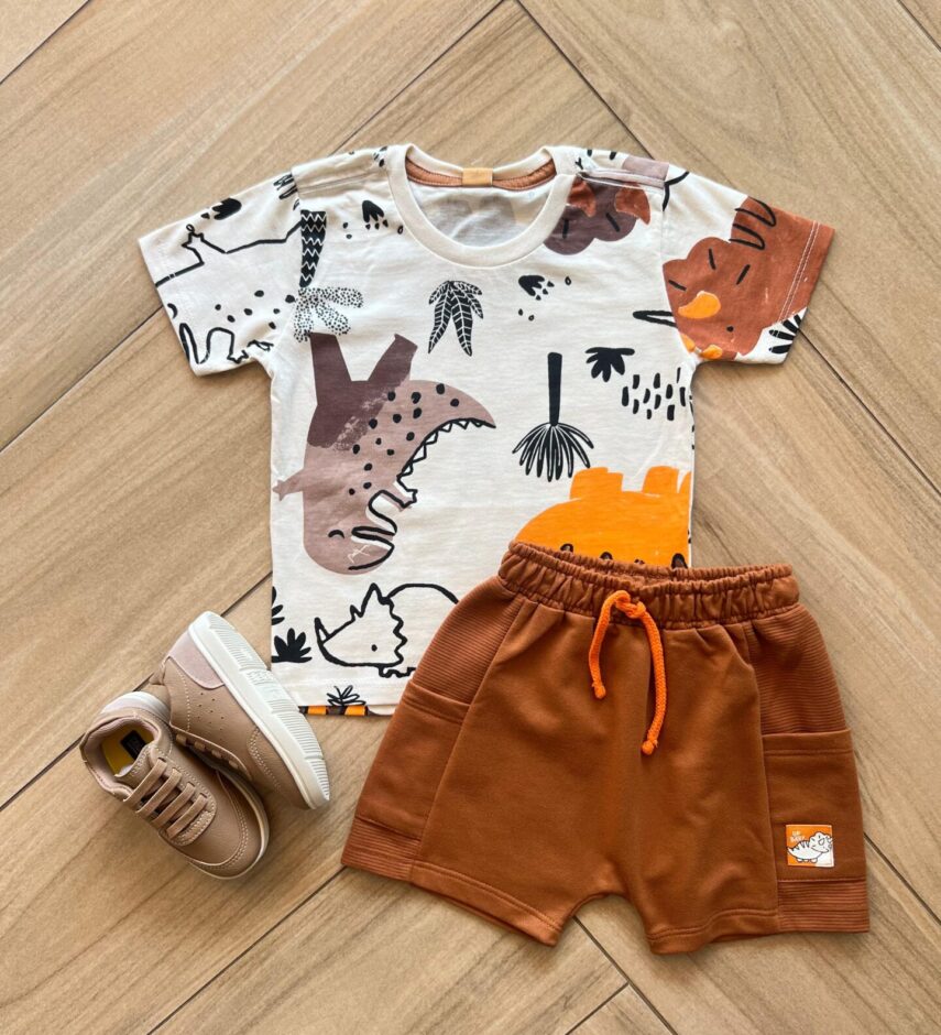 Conjunto Infantil Masculino Camiseta Malha Abstrato e Bermuda Fernanda Ramos Kids